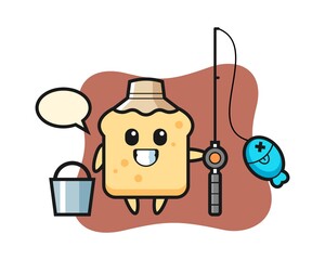 Mascot character of bread as a fisherman