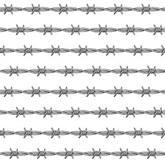 Grunge barbed wire pattern, horizontal. A vector seamless pattern with barbed wire. Black and white illustration with rough strokes.