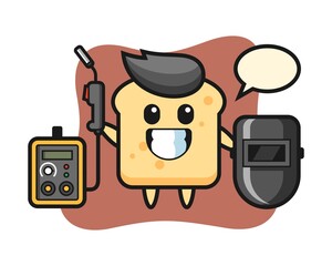 Character illustration of bread as a welder