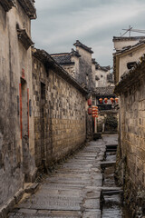 The narrow streets in Hongcun village, a historic Chinese village in Anhui province, China.