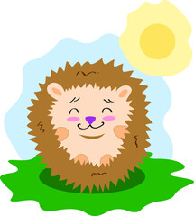 cartoon, illustration, animal, happy, lion, cute, smile, sun, toy, bear, hedgehog, face, drawing, fun, art, children, boy, nature, baby, child, character, isolated, clipart, brown, cheerful