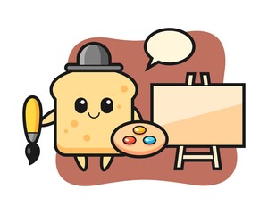 Illustration of bread mascot as a painter