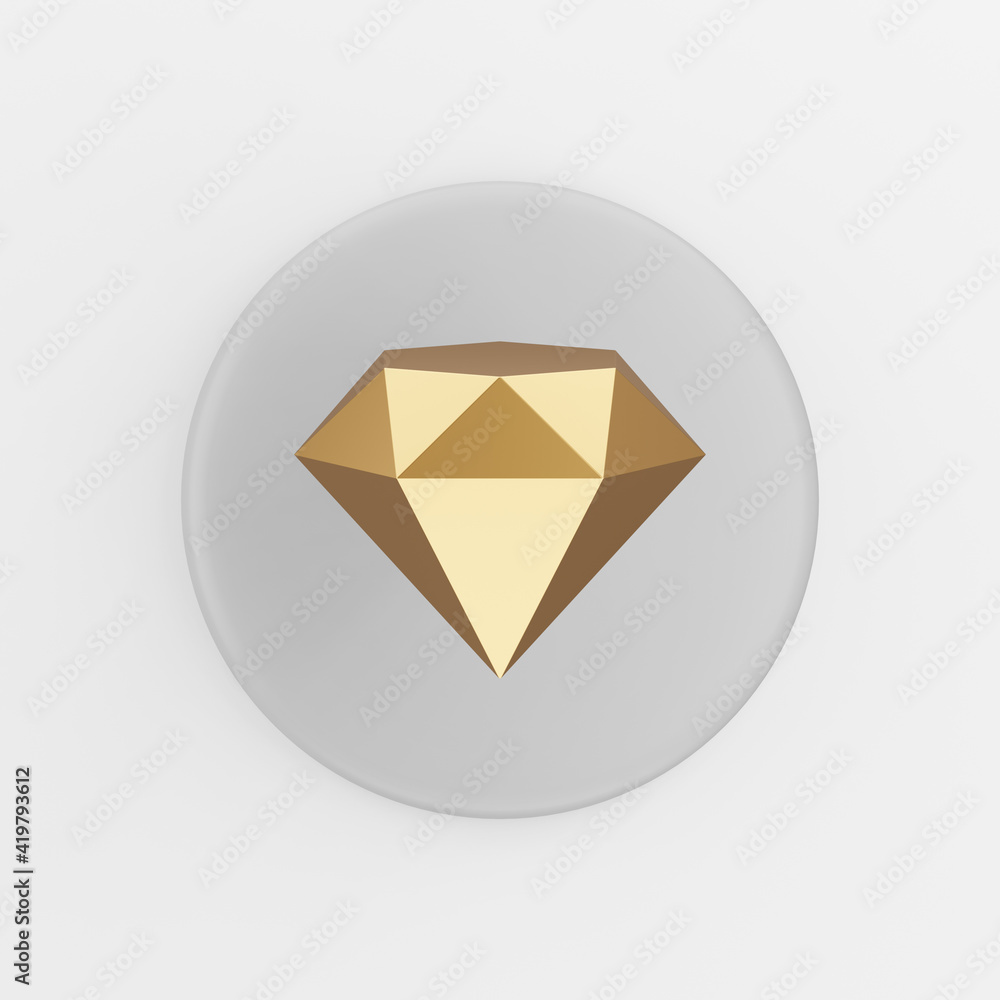 Poster gold diamond icon. 3d rendering gray round button key, interface ui ux element.