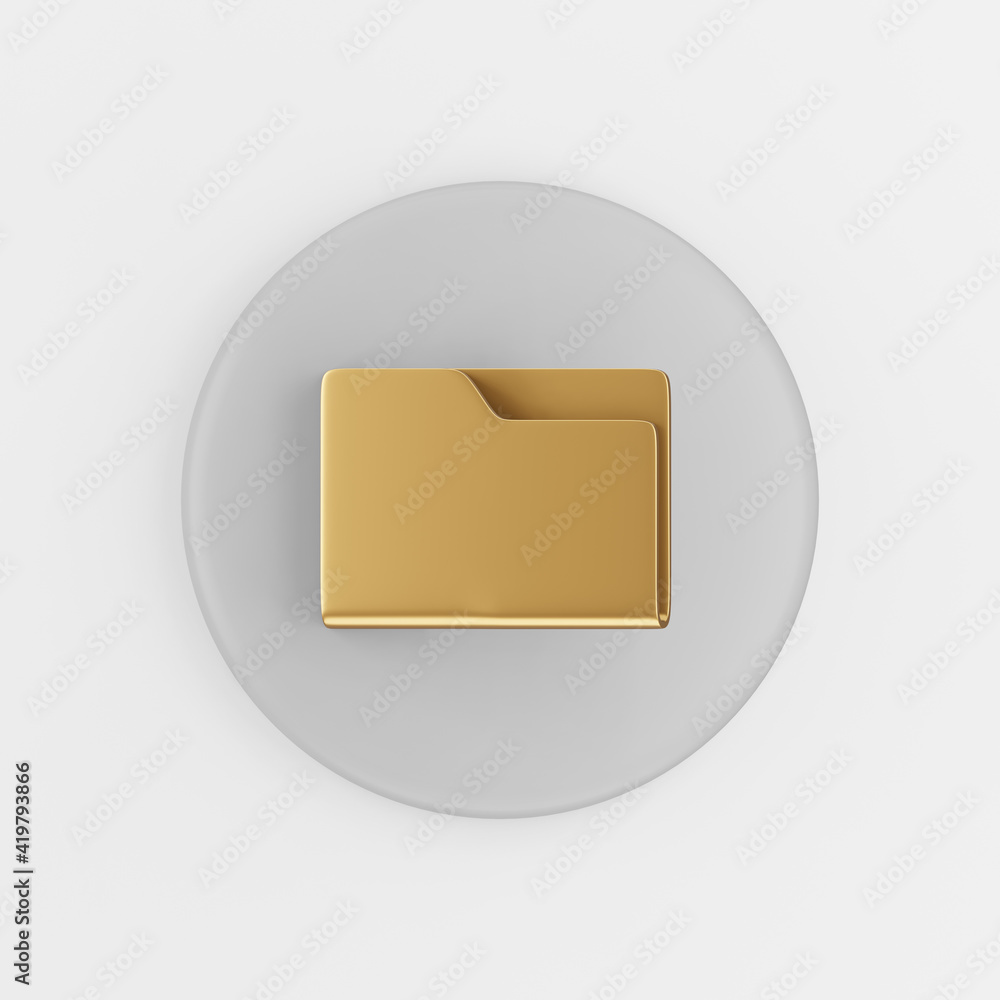 Poster gold folder icon in flat style. 3d rendering gray round button key, interface ui ux element.