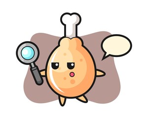 Fried chicken cartoon character searching with a magnifying glass