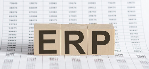 wooden cubes with letters ERP on the chart background