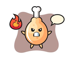 Fried chicken character cartoon with angry gesture