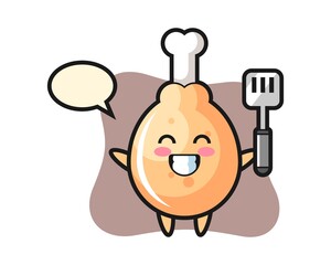 Fried chicken character illustration as a chef is cooking