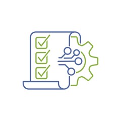 Intensive electronic data processing and transformation. Organize information. Vector linear icon illustration isolated on white background.