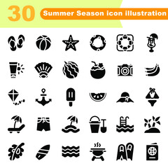summer season Solid Glyph Icon Set,palm, plant, poster, sale, sea, season, travel, tropical,summer holiday vector illustration