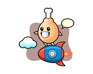 Fried chicken mascot character riding a rocket