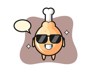 Obraz premium Cartoon mascot of fried chicken with cool gesture