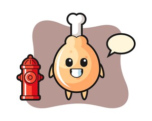 Mascot character of fried chicken as a firefighter