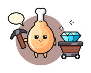 Character illustration of fried chicken as a miner
