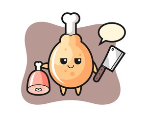 Illustration of fried chicken character as a butcher