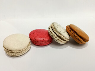 Macarons arranged on the pan white background and isolate