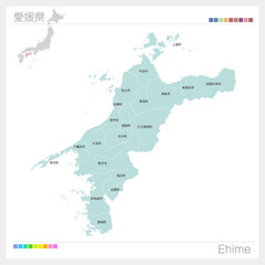 愛媛県の地図・Ehime（市町村・区分け）