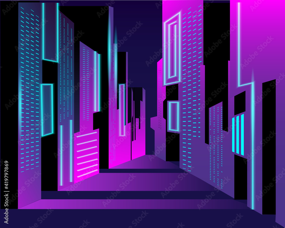 Poster street city of neon. vector abstract background in the style of cyberpunk. vector template for a ver