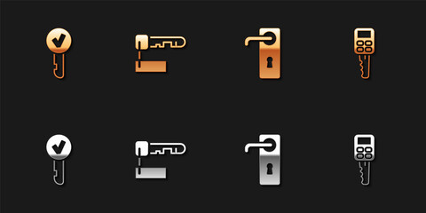 Set Key, Marked key, Door handle and Car with remote icon. Vector.