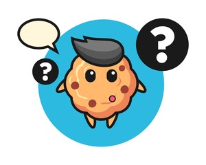 Cartoon illustration of chocolate chip cookie with the question mark