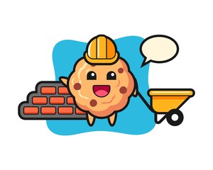 Cartoon character of chocolate chip cookie as a builder