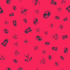 Set Crossed medieval axes, Battle crossbow with arrow, Princess and Shield on seamless pattern. Vector.