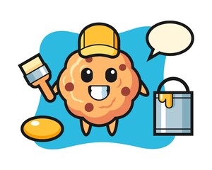 Character illustration of chocolate chip cookie as a painter