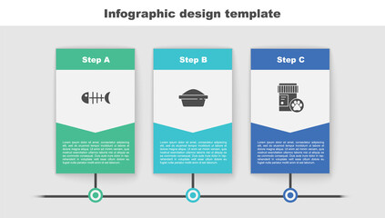 Set Fish skeleton, Pet food bowl and Dog medicine bottle. Business infographic template. Vector.