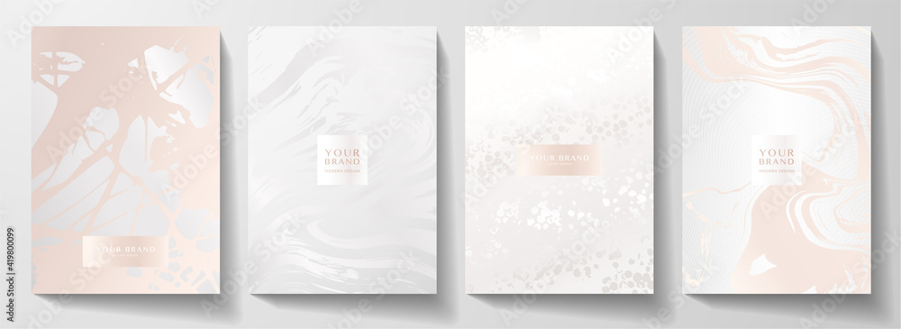 Wall mural modern pearl cover design set. creative fashionable background with light abstract marble pattern. e