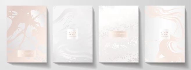 Papier Peint photo Lavable Marbre Modern pearl cover design set. Creative fashionable background with light abstract marble pattern. Elegant trendy vector collection for catalog, brochure template, magazine layout, beauty booklet