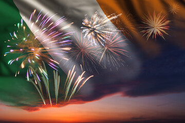 Fireworks and flag of Ireland