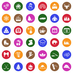Winter Icons. White Flat Design In Circle. Vector Illustration.