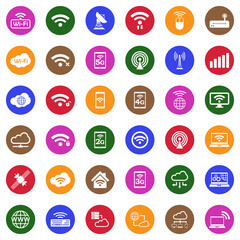 Wireless Icons. White Flat Design In Circle. Vector Illustration.