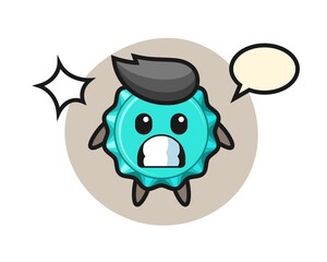 bottle cap character cartoon with shocked gesture