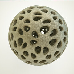 uneven metal openwork sphere with texture on a white background. 3d render illustration