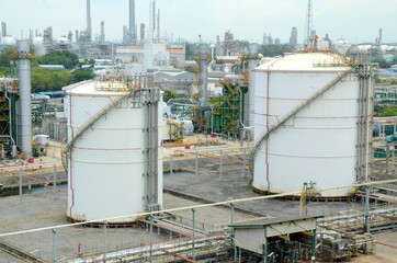 Large industrial tanks or spherical tanks for petrochemical plant, oil and gas fuel or water in...