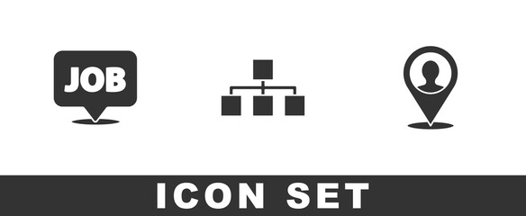 Set Speech bubble with job, Hierarchy organogram chart and Location person icon. Vector.