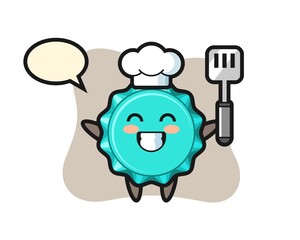 bottle cap character illustration as a chef is cooking