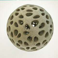 uneven metal openwork sphere with texture on a white background. 3d render illustration