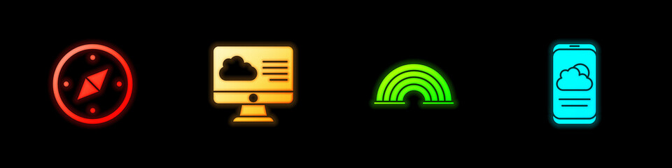 Set Compass, Weather forecast, Rainbow and icon. Vector.