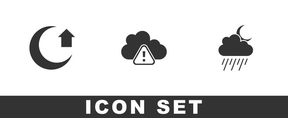Set Moon, Storm warning and Cloud with rain and moon icon. Vector.