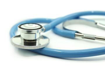 Blue stethoscope on white background. Medical devices For treatment. Healthcare concept.