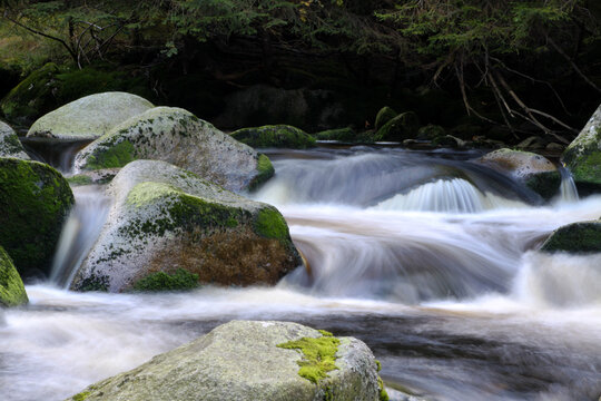 waterfall in the forest / Vydra river, Sumava national park, Czech Republic