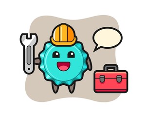 Mascot cartoon of bottle cap as a mechanic