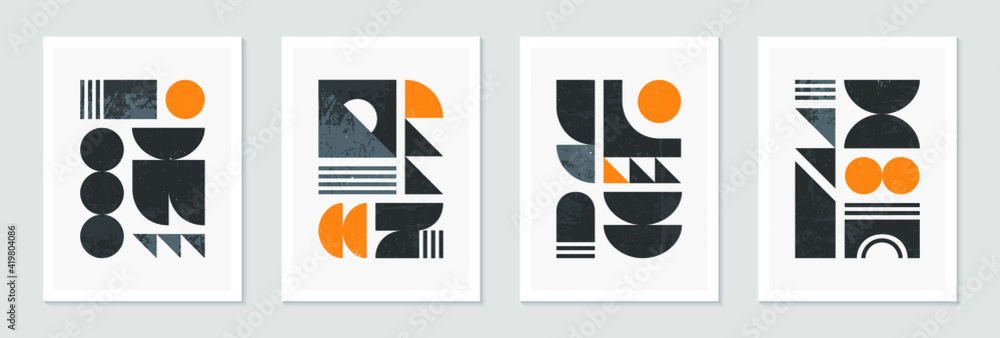 Poster bundle of bstract bauhaus geometric pattern backgrounds.trendy minimalist geometric design with simp