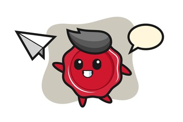 Sealing wax cartoon character throwing paper airplane