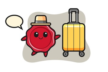 Sealing wax cartoon illustration with luggage on vacation