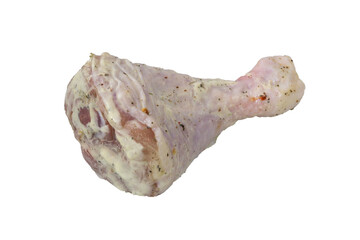 Chicken leg in marinade or sauce on an isolated white background. Chicken meat