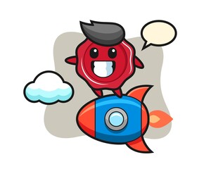 Sealing wax mascot character riding a rocket