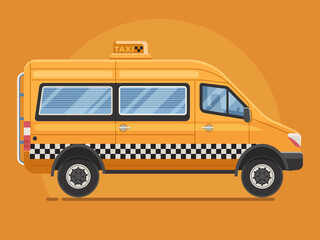 Yellow Taxi Mini Van in Flat Design